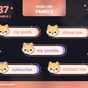 Shiba Inu Panels | Cute Twitch Panels | purple red/coral | P2U Digital Download | Stream Decoration | Channel Decoration | Dog Twitch Panels