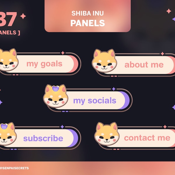 Shiba Inu-panelen | Leuke Twitch-panelen | paars rood/koraal | P2U digitale download | Stream Decoratie | Kanaaldecoratie | Dog Twitch-panelen