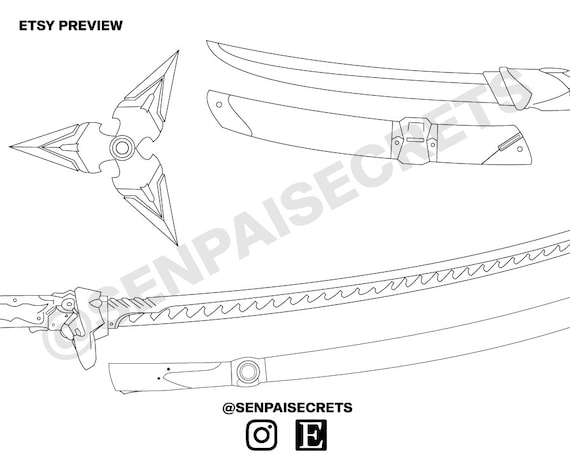 Genji Overwatch Weapon Blueprint | Katana, Tanto, Shuriken