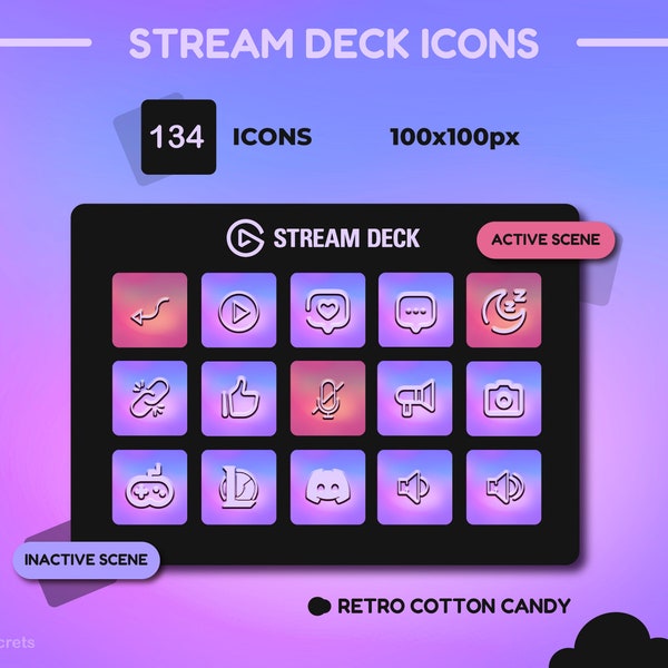 134 Stream Deck Icons • Cotton Candy • Elgato Stream Deck • Purple • Red • Streaming Asset • Stream Decoration