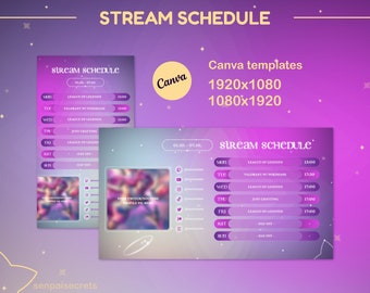 Stream Schedule Cosmic Star Templates for Canva | Star Guardian Themed • Weekly Schedule for Streamers and VTubers