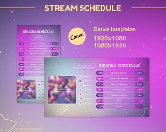 Streamschema Cosmic Star-sjablonen voor Canva | Star Guardian-thema • Wekelijks schema voor streamers en VTubers