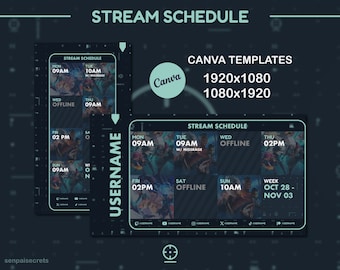 Sjablonen voor Mint Crosshair-schema&#39;s voor Canva streamen | Valorant-thema • Wekelijks schema voor streamers en VTubers • Twitch/Youtube-streamer