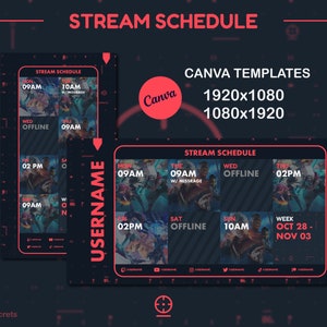 Stream Schedule Crosshair Templates for Canva | Valorant Themed • Weekly Schedule for Streamers and VTubers