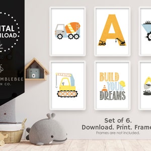 DIGITAL DOWNLOAD: Personalized Construction Vehicles Affordable Baby Nursery Toddler Room Wall Art