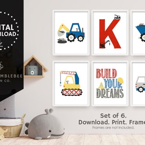 DIGITAL DOWNLOAD: Personalized Construction Vehicles Affordable Baby Nursery Toddler Room Wall Art