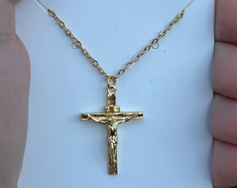 Gold Color Cross, Jesus on the cross encklace, Christian jewelry, Baptism Gift, Communion Gift,Bible lover gift , Jesus Jewelry