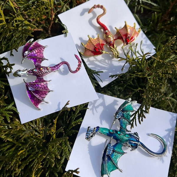 Dragon Pins, Dragon brooch, Dragon Enamel Pins, Dragon Age Pin, Golden Headed Dragon,Spiritual Dragon Acessories