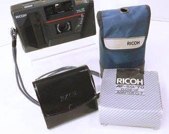 Vintage Camera Set Ricoh AF System 35mm Rikenon Lens PSD Sensor + New in Box 50/70 Close-up Adaptor Two-Cases Ephemera Untested