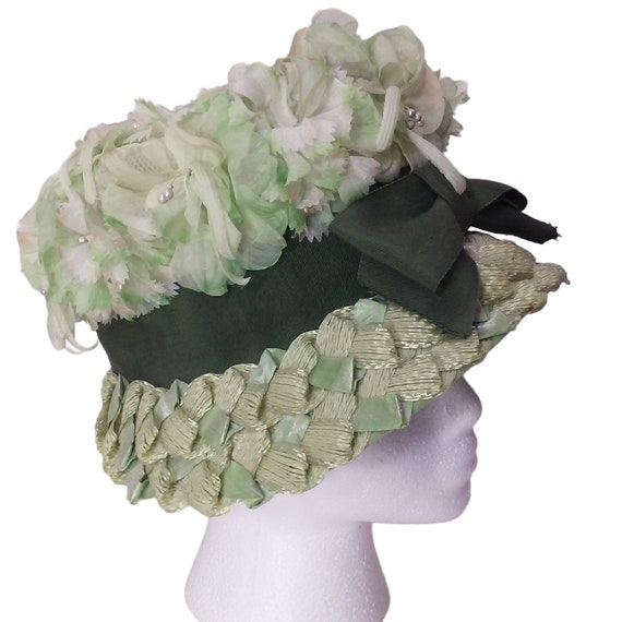 Vintage 50s-60s Queen's Wreath Floral Garden Hat … - image 4