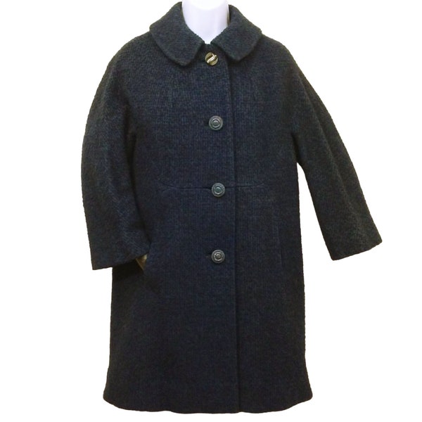 vintage années 60 Dumas California bouclé mini-manteau femme-M (10) poches boutonné col claudine slim mod rétro carrière décontracté chic