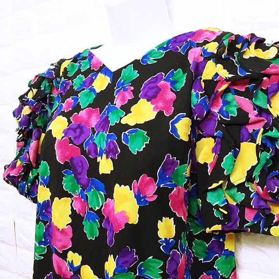 Vintage 80s Liz Roberts Floral Sheath Dress Puffy