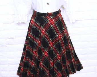 Vintage 1970s Plaid Tartan Accordion Pleated Skirt Ladies-9/10(M) Wool Blend Side Zipper Paper Tag Preppy Dark Academia Schoolgirl Secretary