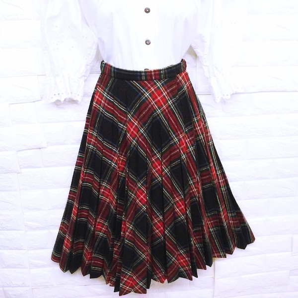 Vintage 1970s Plaid Tartan Accordion Pleated Skirt Ladies-9/10(M) Wool Blend Side Zipper Paper Tag Preppy Dark Academia Schoolgirl Secretary