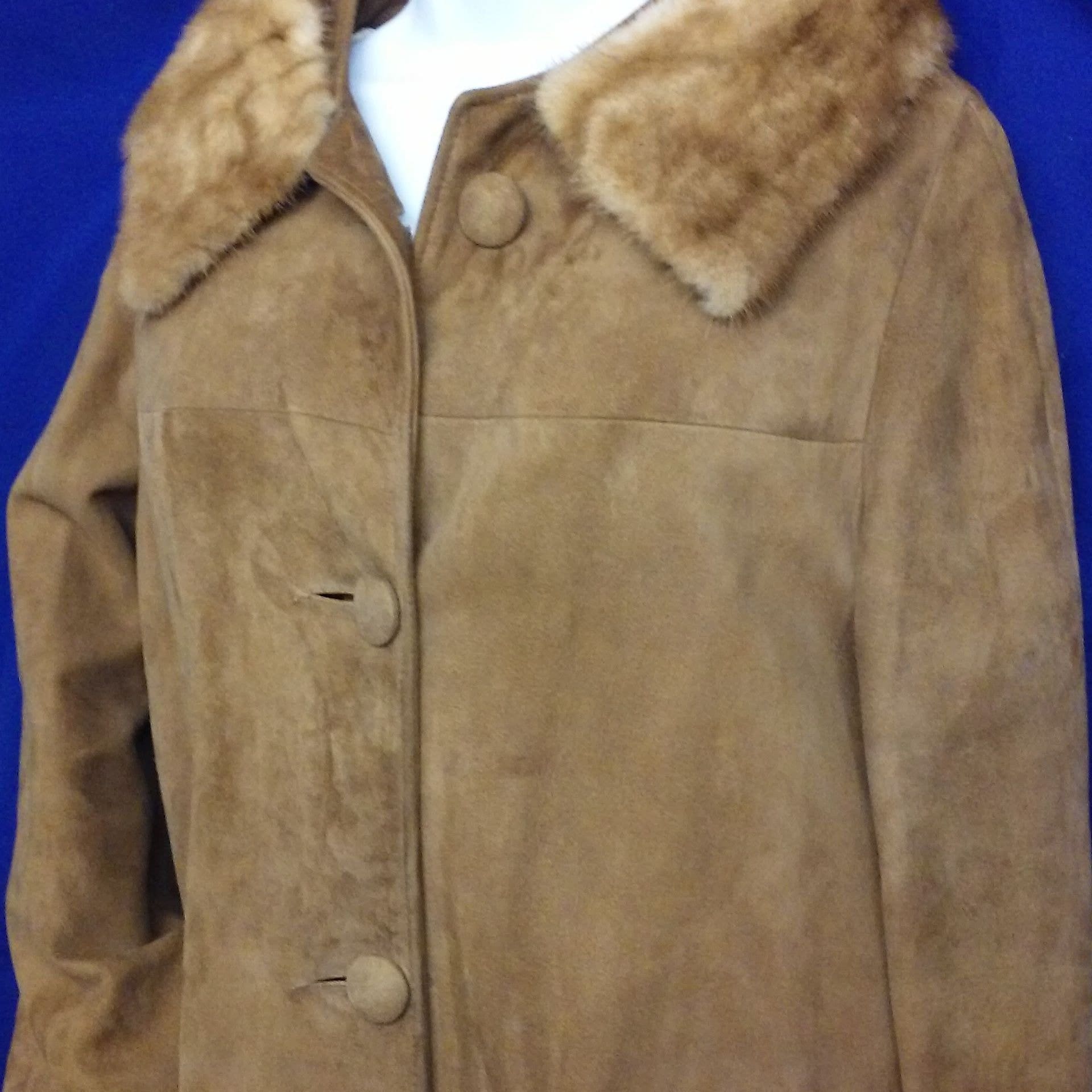 Vintage 50s-60s Suede Leather Coat Glamour Fur Collar Ladies Large