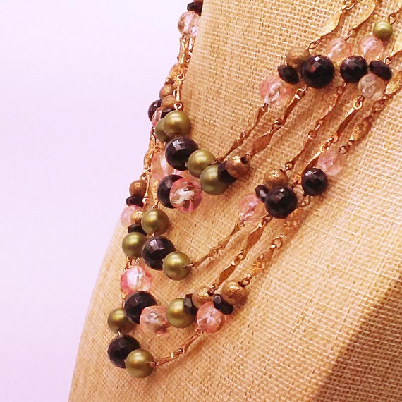 Vtg 5-strand resin beaded chain necklace statemen… - image 4