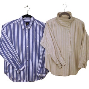 Lot of 2 Vintage 80s-90s Liz Claiborne Sporty Striped Shirts Ladies-L/XL Button-up Long Sleeves Collar Detail Pocket Nautical Travel