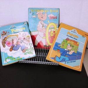 Lot of 3 Collection Popeye Coloring Books King Features Lowe Company 1964 and Merrigold Press 1981, 1988 with Flaws Animation Collectible