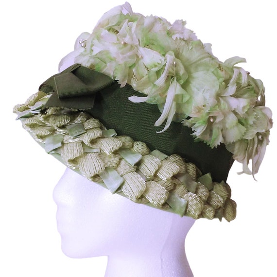 Vintage 50s-60s Queen's Wreath Floral Garden Hat … - image 3