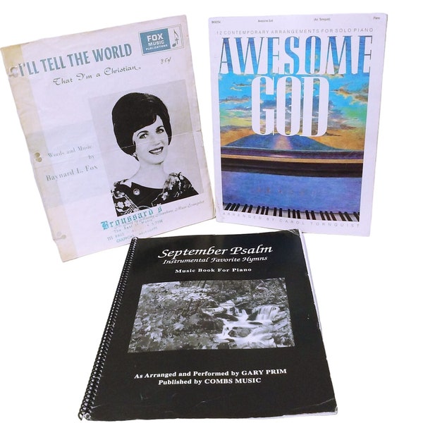 Bundle Lot von 3 Sammlung von Christian Hymns Religious Sheet Music Songbooks Ehrfürchtiger Gott Psalm Zeitgenössische Arrangements Klavier '63 90 '93