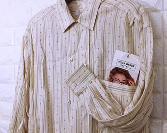 New Deadstock Vintage 80s John Henry Double-Breasted Button-down Shirt Oversize Sz-M Pocket Shoulder Pads