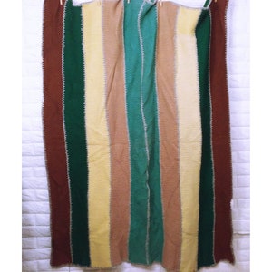 Vintage 40s-50s Quality Handmade Knit Blanket Bedspread Throw 60x50 Heavyweight Wool Vertical Striped Colorful Bold Rustic Primitive Cottage