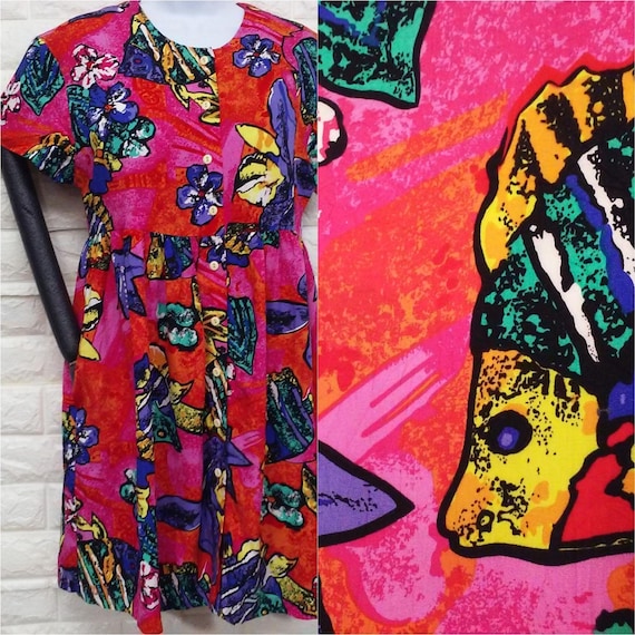 Vintage 80s-90s Hilo Hattie Sun Dress Sz-S Pocket… - image 1