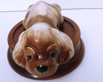 Vintage 1940s-50s Lichten Ware Annie Laying Cocker Spaniel Puppy Dog Artisan Signed Decorative Collectible Handcrafted USA Ceramic Pottery