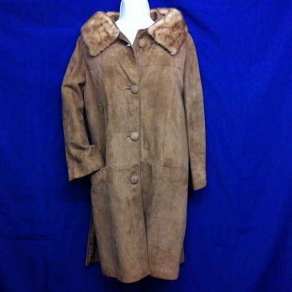 Vintage 50s-60s Suede Leather Coat Glamour Fur Co… - image 1