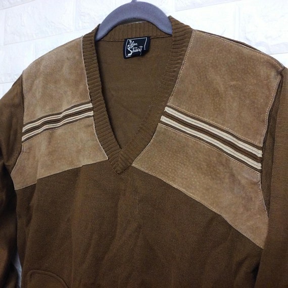 Vintage Alan Stuart Sweater V-Neck Leather Knit S… - image 4