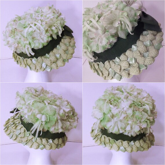 Vintage 50s-60s Queen's Wreath Floral Garden Hat … - image 5
