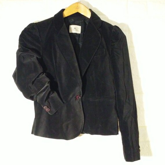 Vintage 70s PlumTree Black Velvet Blazer Jacket C… - image 1