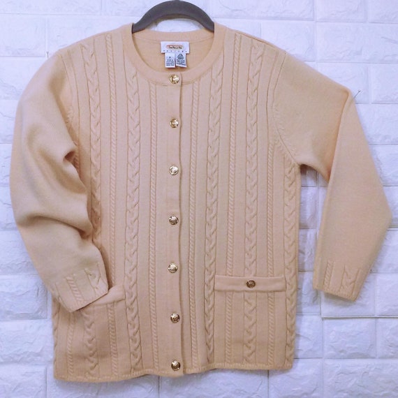 Vintage Talbots Petite Wool Cable Knit Cardigan Sweater Sz-p Pockets Metal  Buttons Pastel Peach -  Canada