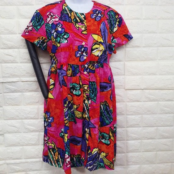 Vintage 80s-90s Hilo Hattie Sun Dress Sz-S Pocket… - image 2