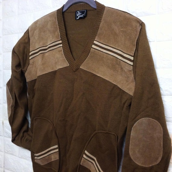 Vintage Alan Stuart Sweater V-Neck Leather Knit S… - image 2