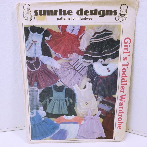 Vintage 1981 Sunrise Designs USA-Made Fashion Pattern Girl Infant Toddler Sizes 1T-4T Assorted Dresses Wardrobe Open Partially Used Complete