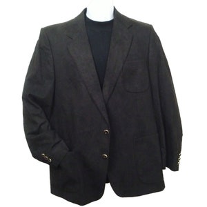 Vintage 70s-80s Ratner Clothes USA-Union-Made Tailored Suede Blazer Men-44 Sporty 2-Button Patch Pockets Black