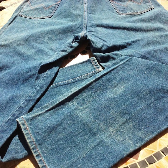 Vintage 1971 Wrangler Jeans Made in USA Denim 13MWZ Cowboy Cut Men's 44x34  Crisp Dark Wash Worn Faded Ranch Prorodeo Country Western 