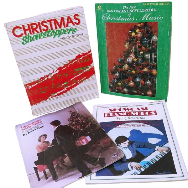 Bundle Lot von 4 Songbüchern Sammlung Urlaub Weihnachten Showcase Style Showstopper Vintage 80er Jahre Noten Klavier Gesang Akkorde Lieder Caroles