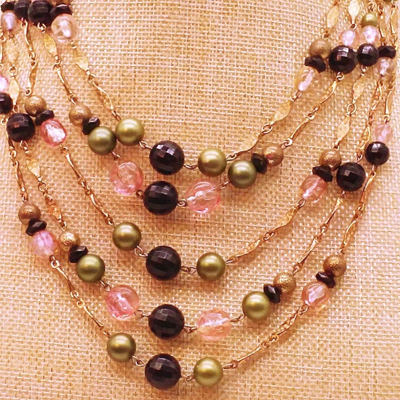 Vtg 5-strand resin beaded chain necklace statemen… - image 1