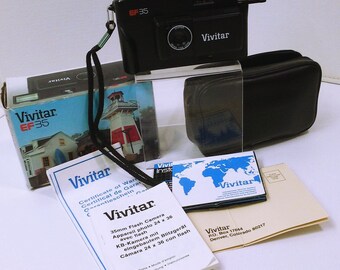 Vintage Vivitar EF-35 Flash Camera Made in Korea Open Box Zipper Case Manuals Ephemera Clean Untested