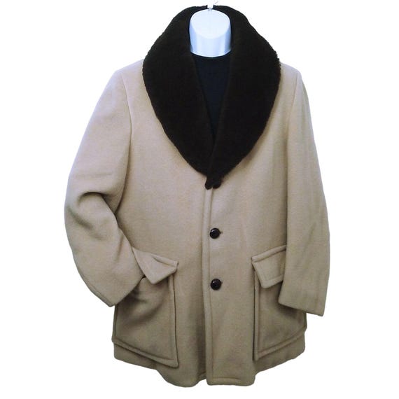 Vintage 60s 70s Pendleton Usa made sir Pendleton Overcoat Duffle Car coat Men 48l Wool Faux fur Wrap collar Flap Pockets Tan Etsy Denmark