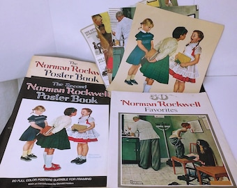 Lot of 4 Norman Rockwell Favorites Poster Book Collection &#39;77 &#39;80 and Saturday Evening Post Ad Posters &#39;72 Americana Kitsch for Framing