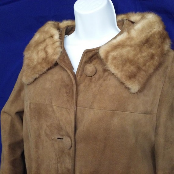 Vintage 50s-60s Suede Leather Coat Glamour Fur Co… - image 3