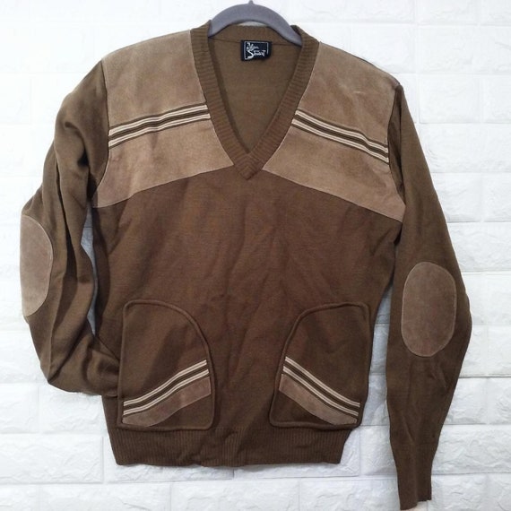 Vintage Alan Stuart Sweater V-Neck Leather Knit S… - image 1