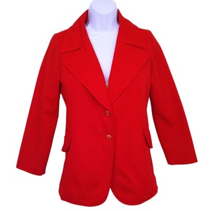Vintage 70s Double-Knit Polyester Leisure Suit Blazer 2-Button Sport Coat Ladies-M Wide Notched Lapel Mod Retro Disco Career Casual Bold Red