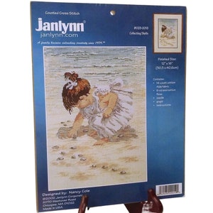 Vintage 2002 Janlynn Counted Cross Stitch Kit 029-0019 Collecting Shells Beach Girl Toddler New NIP NOS