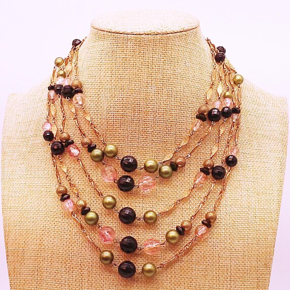 Vtg 5-strand resin beaded chain necklace statemen… - image 2