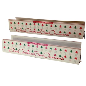 Lot de 2 cartons d'ornement en verre Fanci-Pak vintage des années 70, boîte vide, collectionneur de Noël publicitaire éphémères de Noël