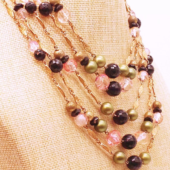 Vtg 5-strand resin beaded chain necklace statemen… - image 3
